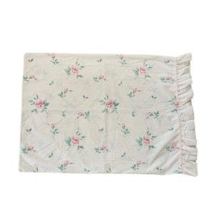 Vintage Standard Pillowcase JC Penney Pink Rose Floral Cottage Core Ruffle